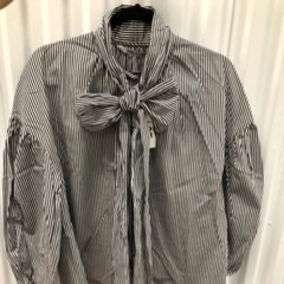ZARA Cotton Stripy Blouse Shirt with Tie, M, NWT - Picture 1 of 6